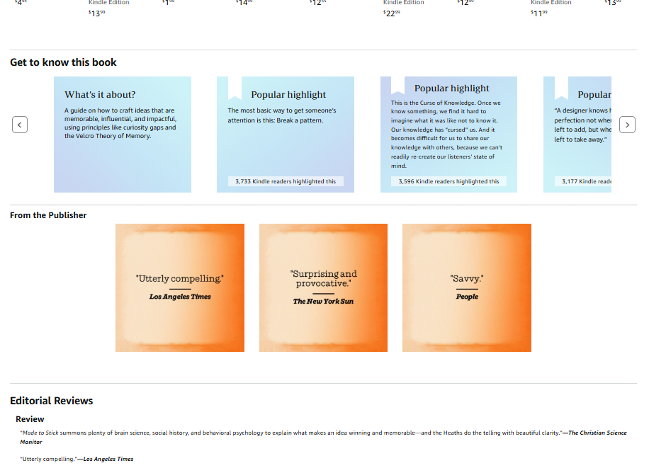 Supplied example of a basic Amazon content layout with weak visual hierarchy